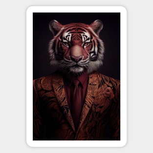 Adorable Tiger Wearing a Suit: Cute Wildlife Animals Sticker